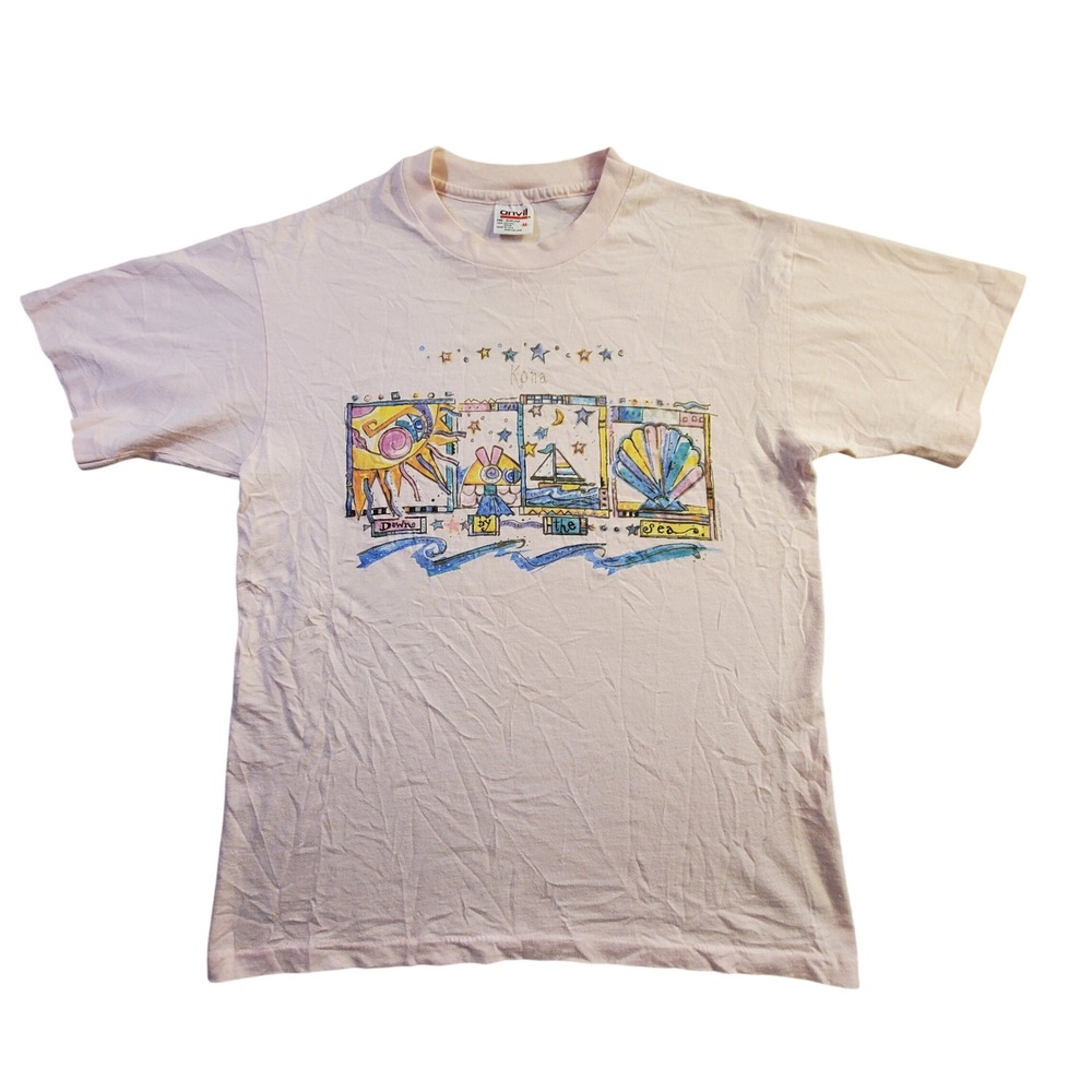 Vtg Anvil Kona Hawaii Down By The Sea T-Shirt Pink Carol Hagan Single Stitch M